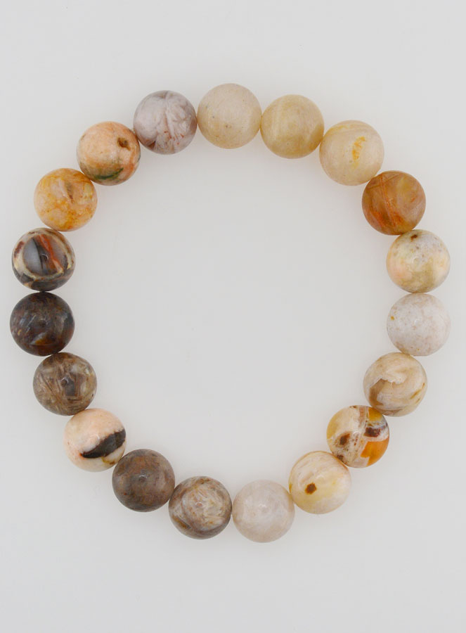 Bracelet en Pierre d'Agate Plume - 10mm (pic 1)