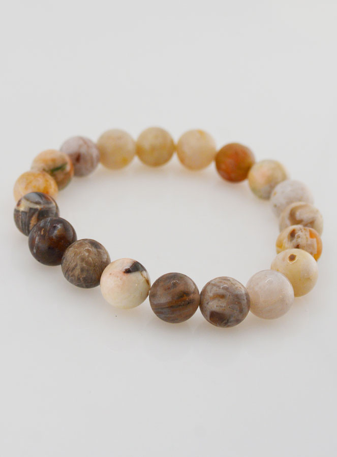 Bracelet en Pierre d'Agate Plume - 10mm (pic 3)