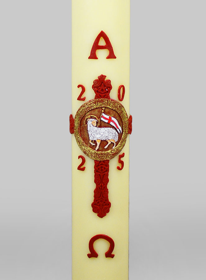 Grand Cierge Pascal Croix Agneau & Blason - 1m10 (pic 3)