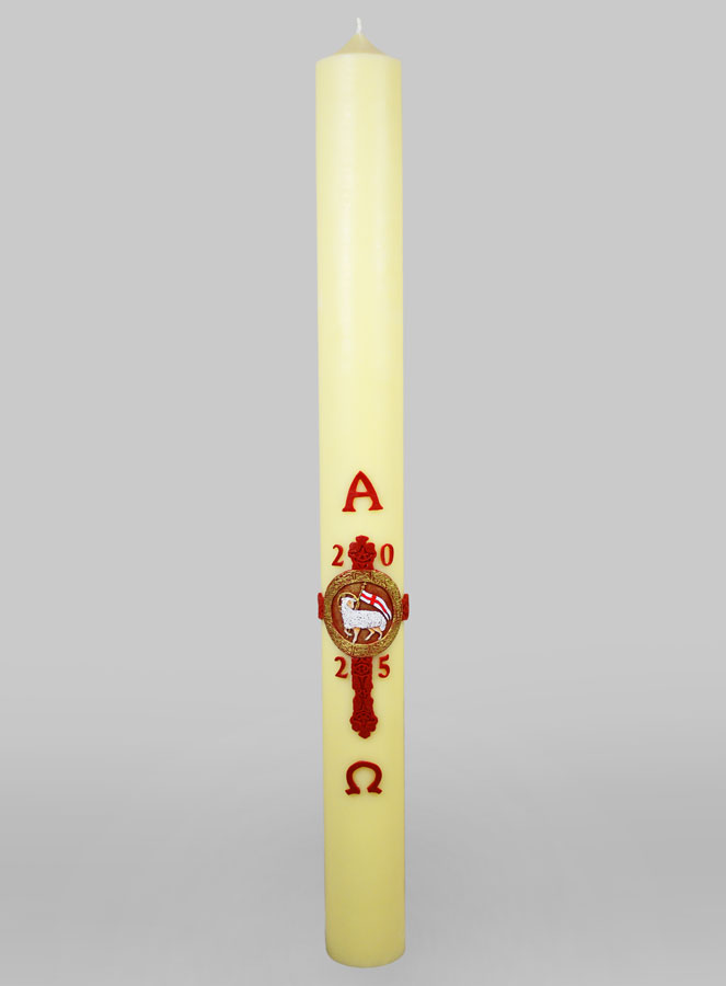 Grand Cierge Pascal Croix Agneau & Blason - 90cm (pic 1)