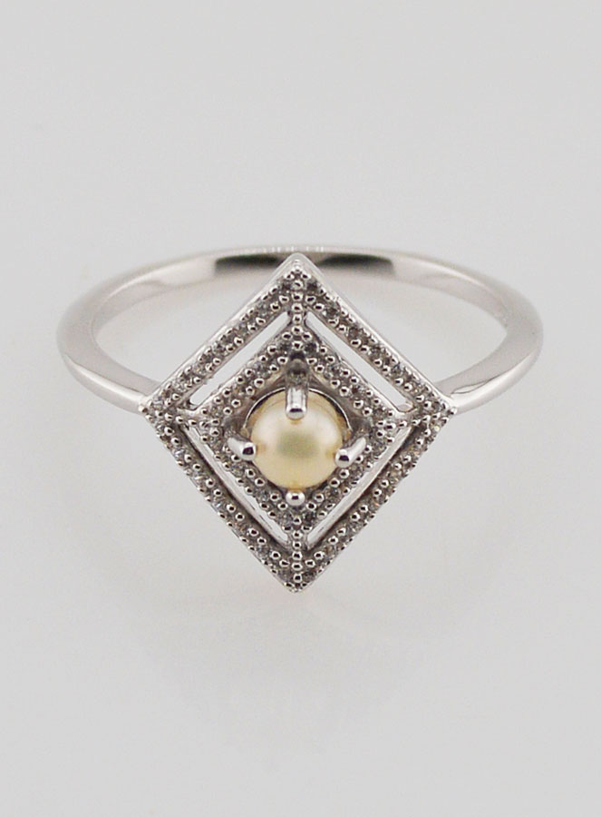 Bague Solitaire Losange Argent Rhodié et Zircons - T60 (pic 1)