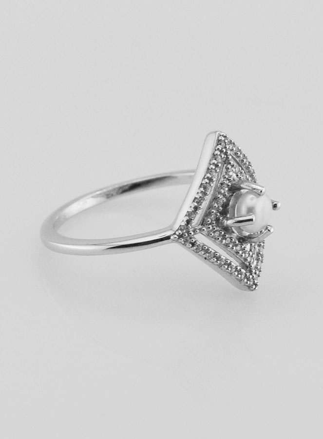 Bague Solitaire Losange Argent Rhodié et Zircons - T56 (pic 3)