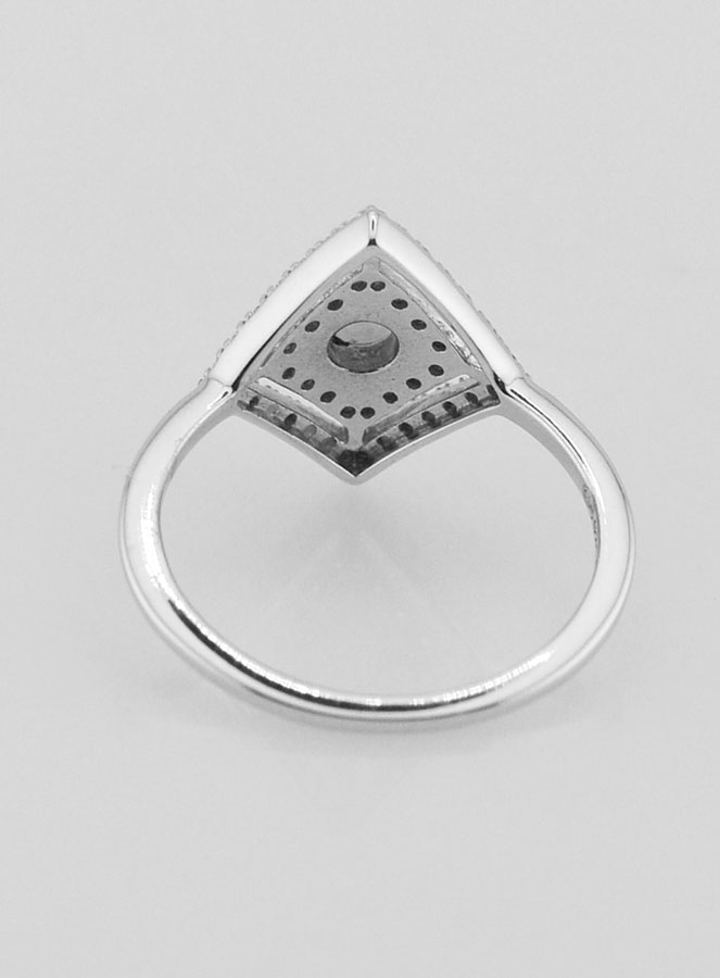 Bague Solitaire Losange Argent Rhodié et Zircons - T56 (pic 4)