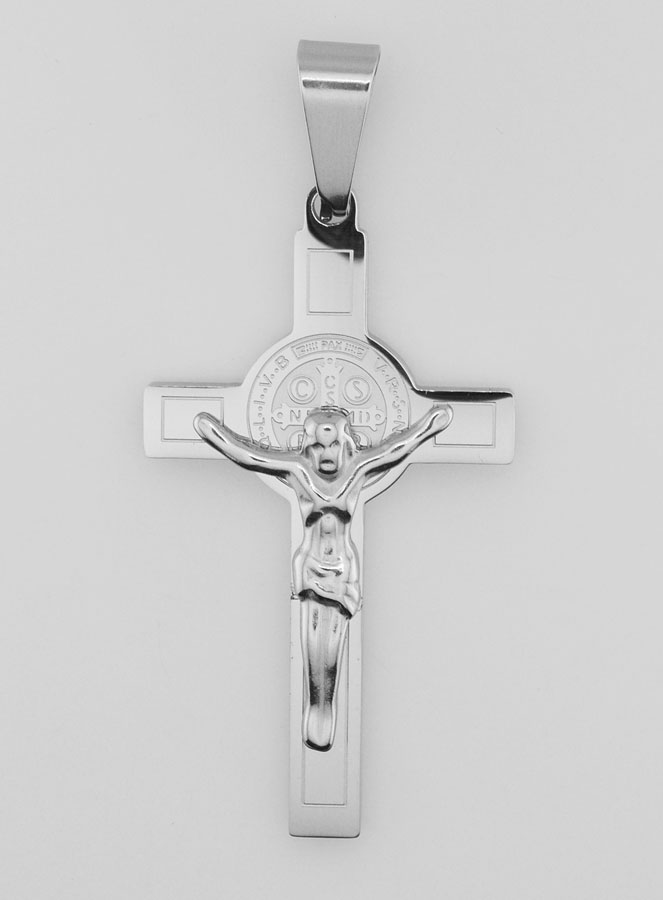 Pendentif Croix de Saint Benoît en Inox - 45mm (pic 1)