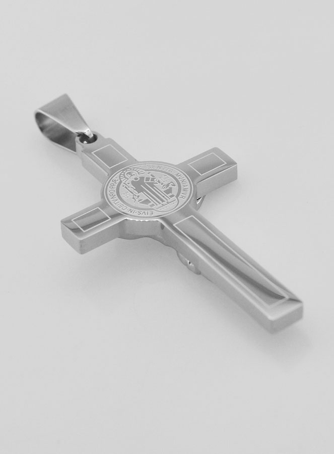 Pendentif Croix de Saint Benoît en Inox - 45mm (pic 4)