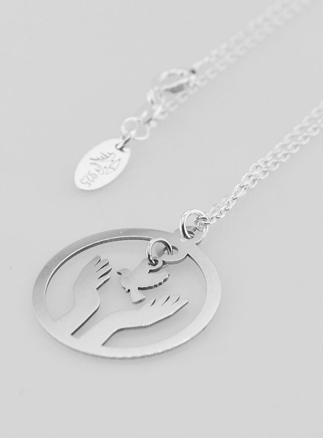 Collier Religieux Colombe & Mains - Argent 925/1000 (pic 1)