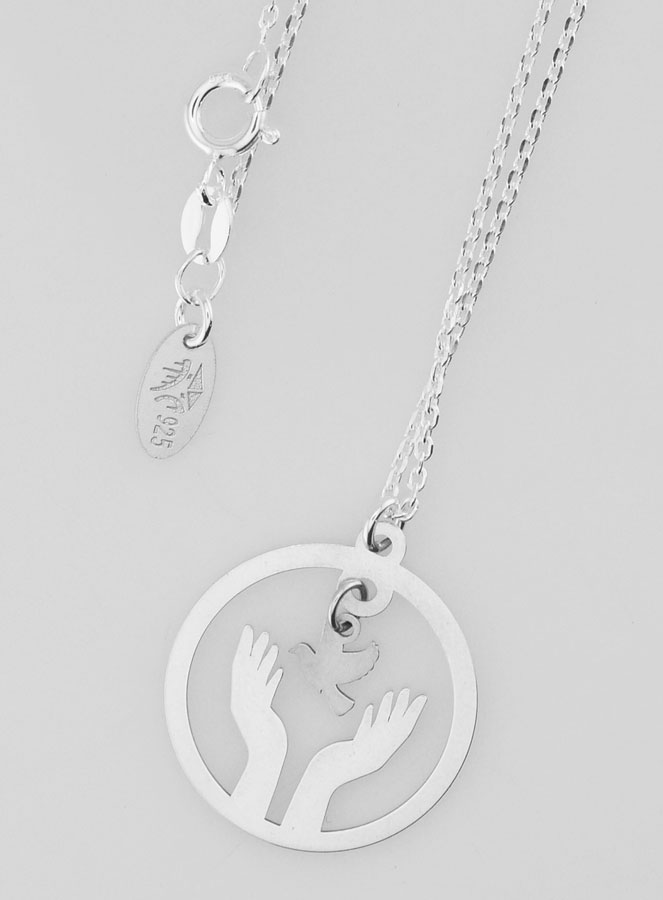Collier Religieux Colombe & Mains - Argent 925/1000 (pic 4)