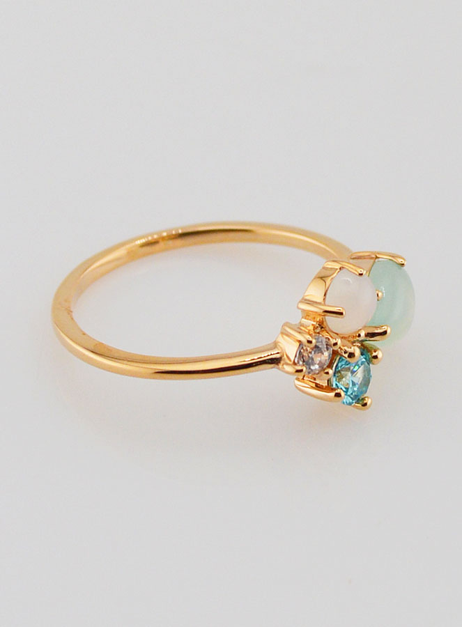 Bague Plaqué Or Zircons & Agate Bleue - T54 (pic 2)