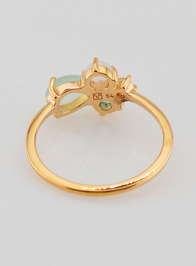 Bague Plaqué Or Zircons & Agate Bleue - T54 (pic 4)