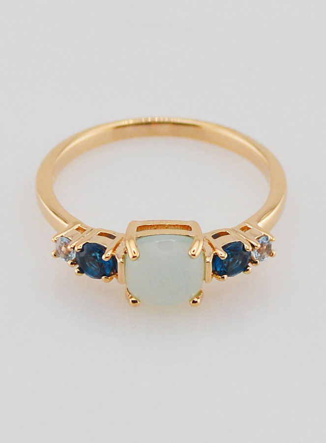 Bague Plaqué Or - Agate Bleue & Zircons T54 (pic 1)