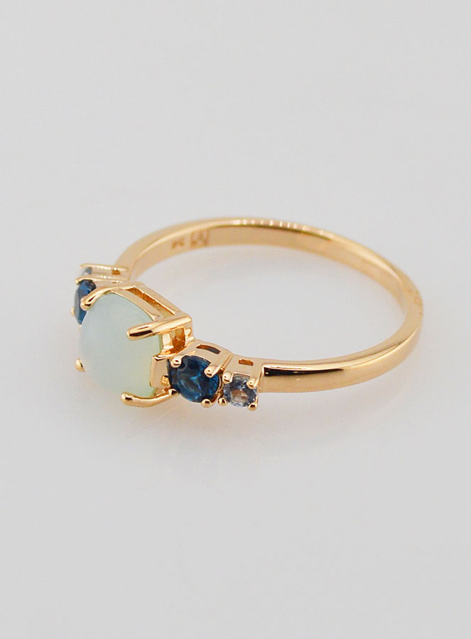 Bague Plaqué Or - Agate Bleue & Zircons T54 (pic 2)