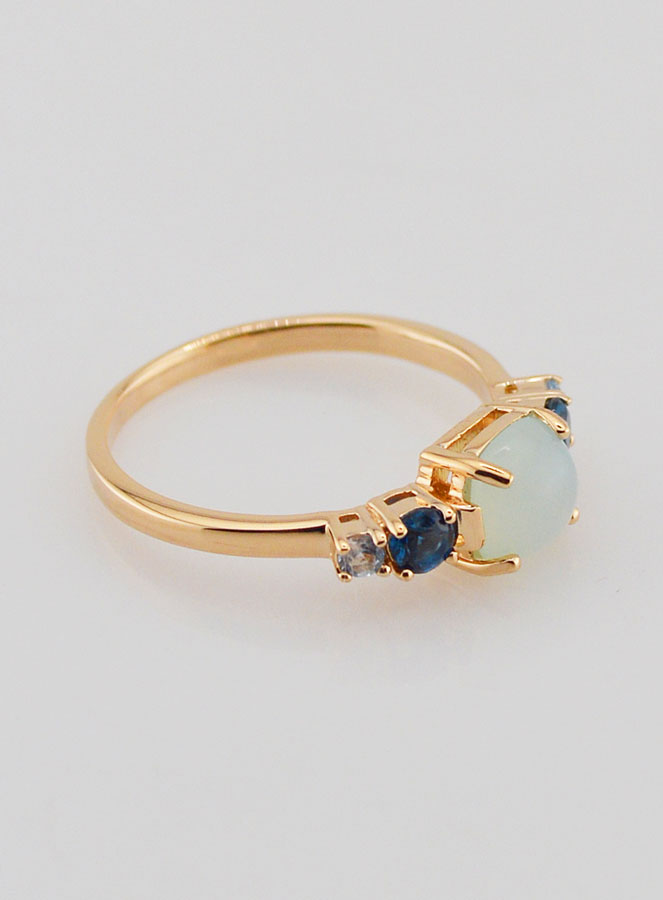 Bague Plaqué Or - Agate Bleue & Zircons T54 (pic 3)