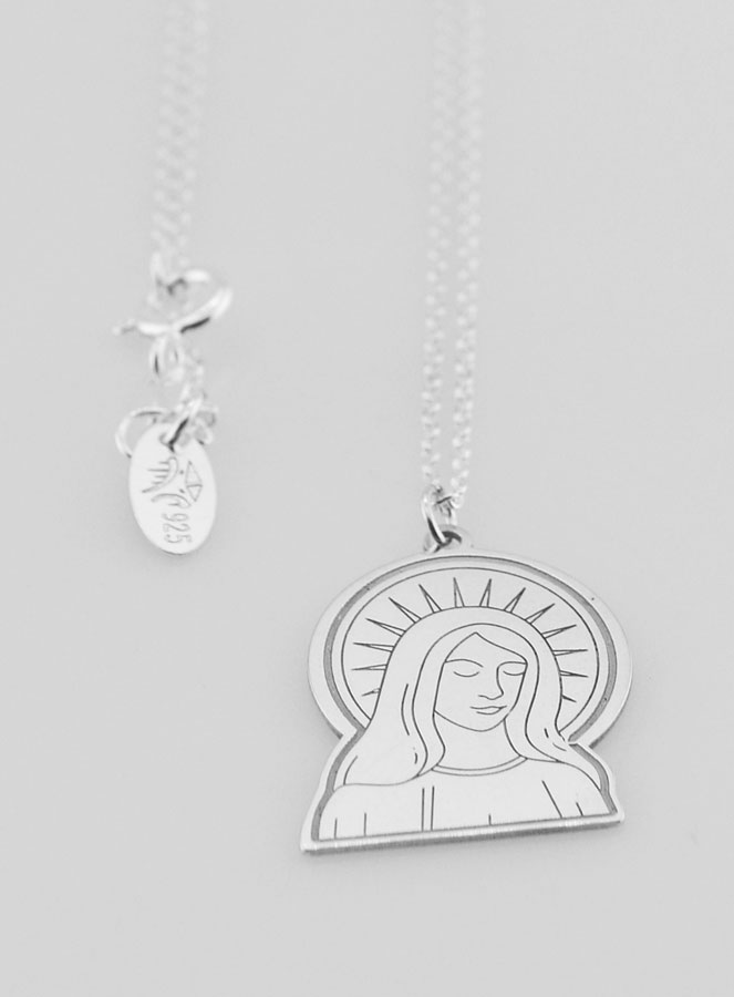 Collier Religieux Vierge Marie Couronnée - Argent 925/1000 (pic 3)
