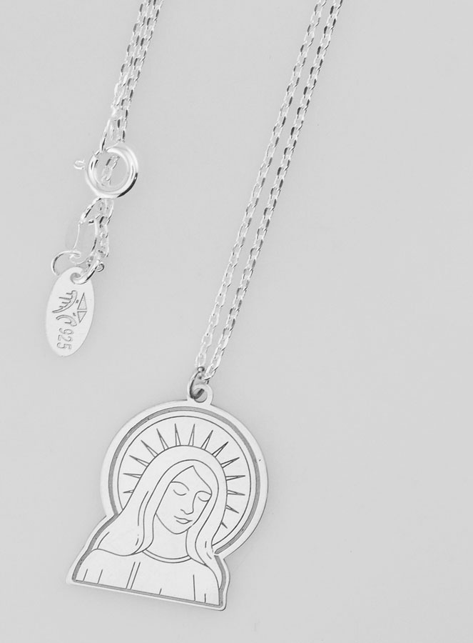 Collier Religieux Vierge Marie Couronnée - Argent 925/1000 (pic 4)