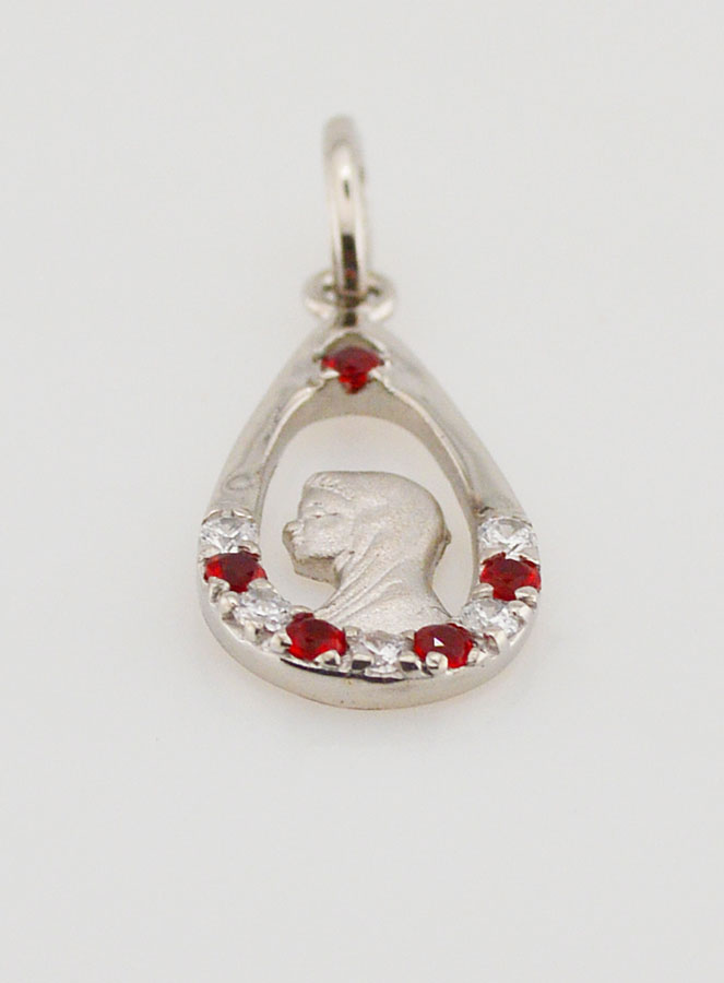 Pendentif Goutte Vierge Marie - Argent & Zirconium Rouge (pic 2)