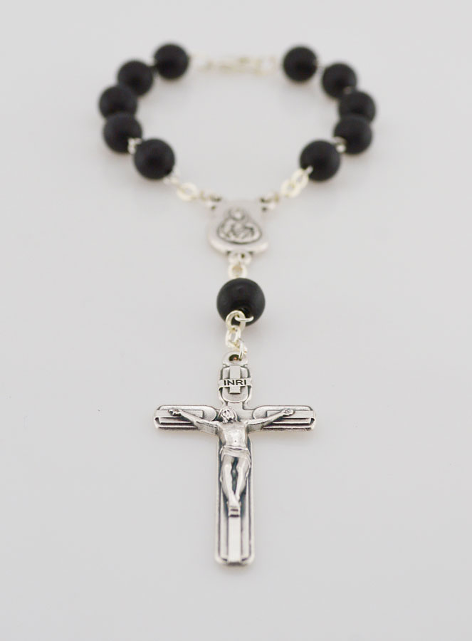 Dizainier Ste Vierge Marie Grains Noirs & Croix de Jésus (pic 2)