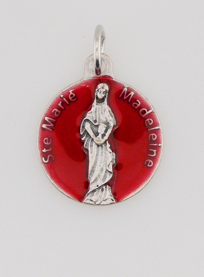 Médaille Sainte Marie-Madeleine Argentée & Émail Rouge - 18 mm (pic 1)