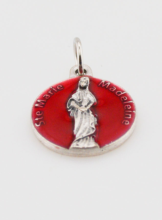 Médaille Sainte Marie-Madeleine Argentée & Émail Rouge - 18 mm (pic 2)