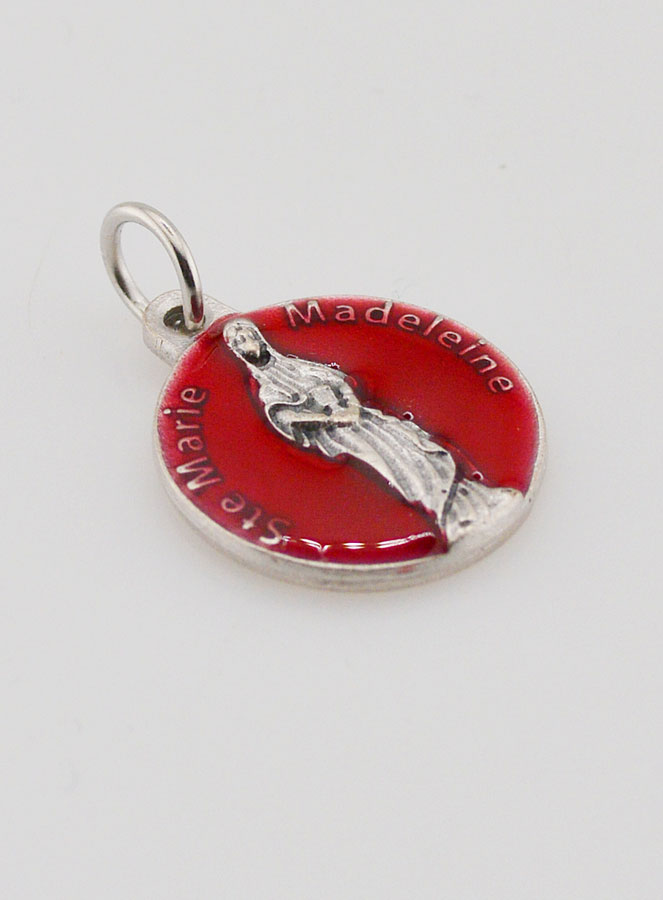 Médaille Sainte Marie-Madeleine Argentée & Émail Rouge - 18 mm (pic 3)
