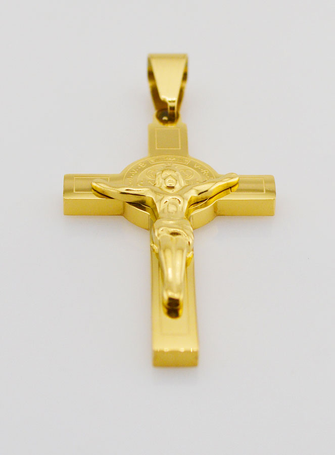 Pendentif Croix de Saint Benoît en Inox Doré - 4,5cm (pic 2)