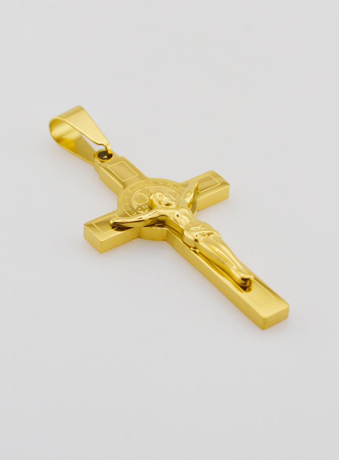 Pendentif Croix de Saint Benoît en Inox Doré - 4,5cm (pic 3)