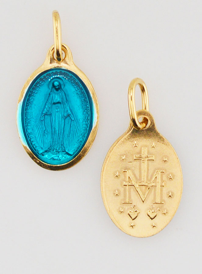 Médaille Miraculeuse Dorée - Email Turquoise - 15 mm (pic 1)