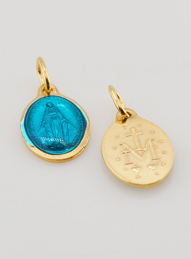 Médaille Miraculeuse Dorée - Email Turquoise - 15 mm (pic 2)