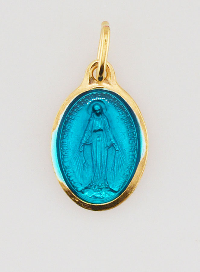 Médaille Miraculeuse Dorée - Email Turquoise - 15 mm (pic 3)