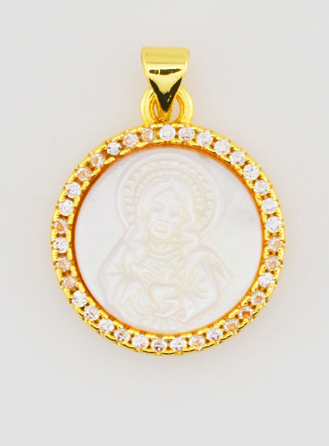 Médaille Dorée Sacré Coeur de Jésus en Nacre - 22mm (pic 1)