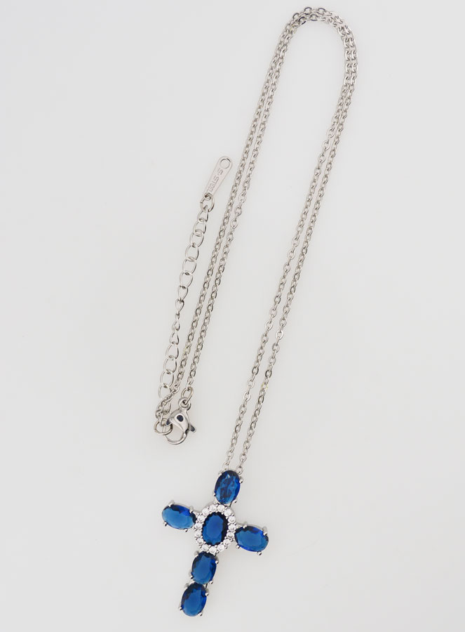 Collier Religieux en Laiton - Croix Bleue (pic 2)