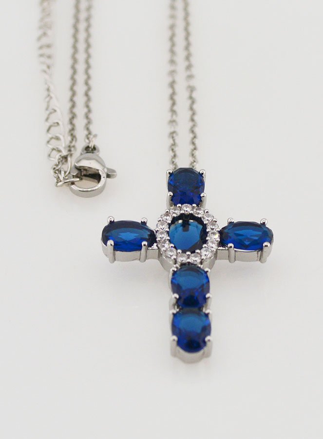 Collier Religieux en Laiton - Croix Bleue (pic 3)