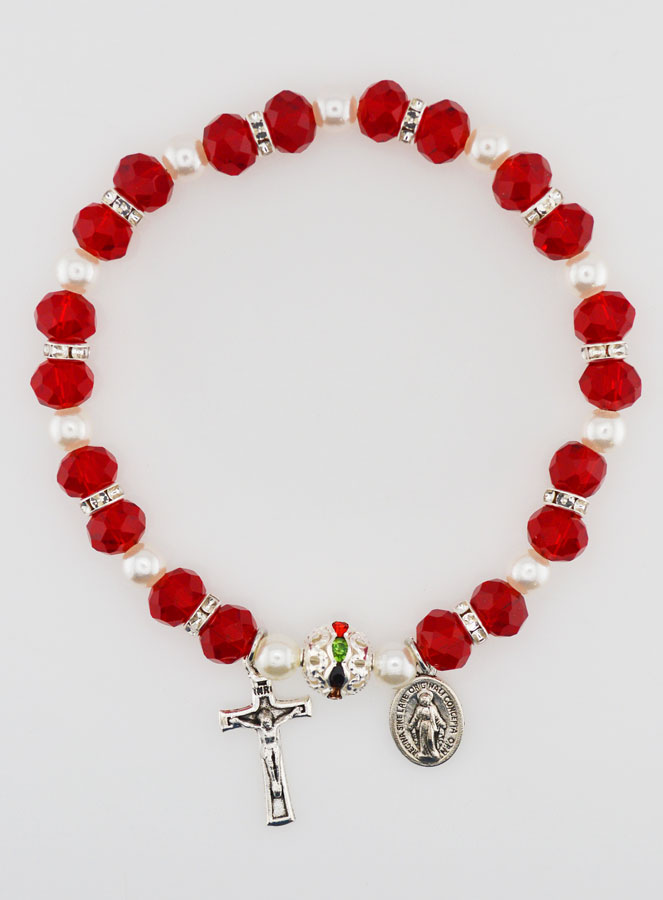 Bracelet Dizainier Croix et Miraculeuse - Rouge (pic 1)