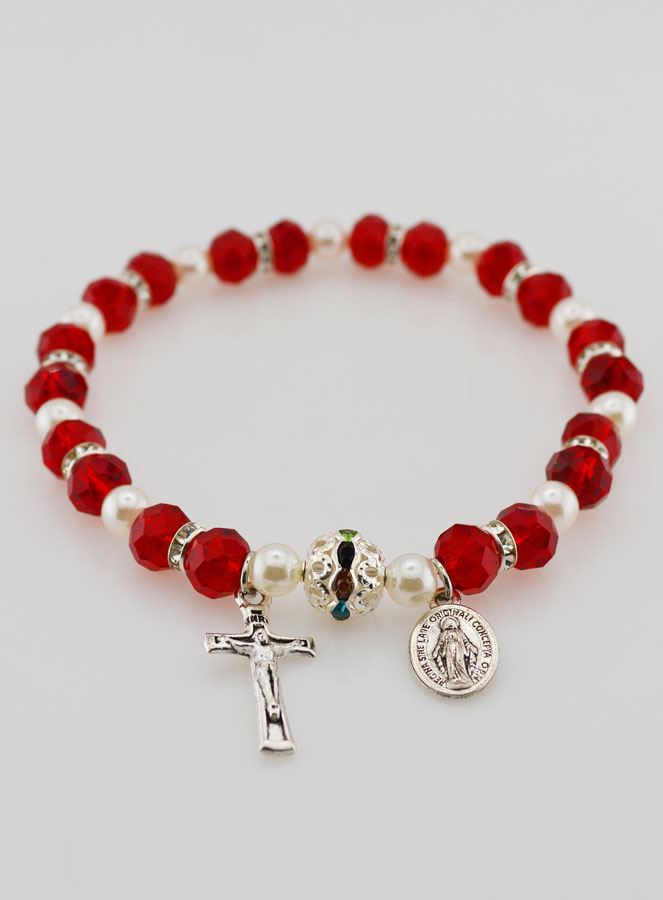 Bracelet Dizainier Croix et Miraculeuse - Rouge (pic 2)