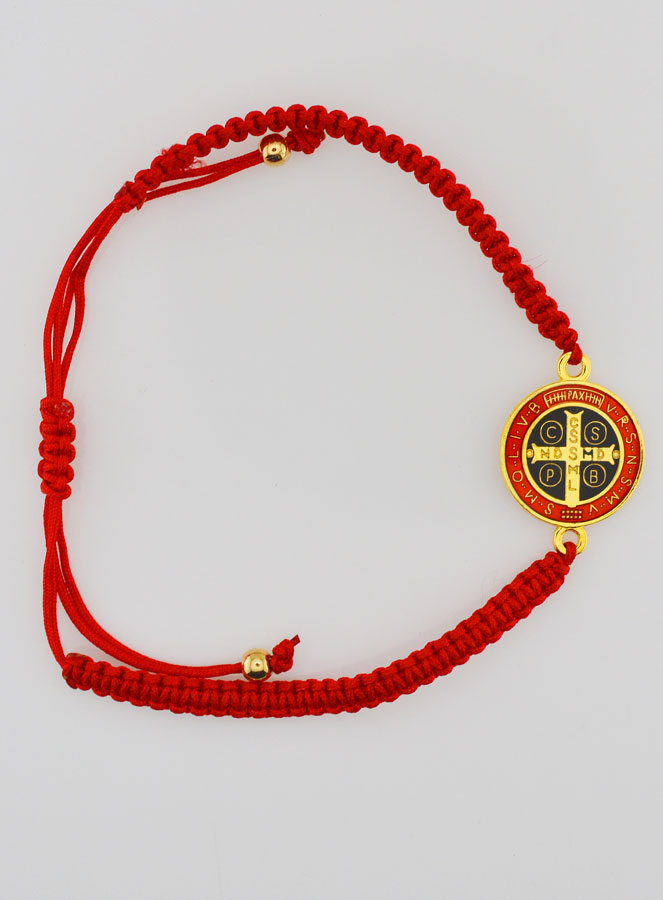 Bracelet Réglable Médaille de Saint Benoît - Rouge (pic 1)