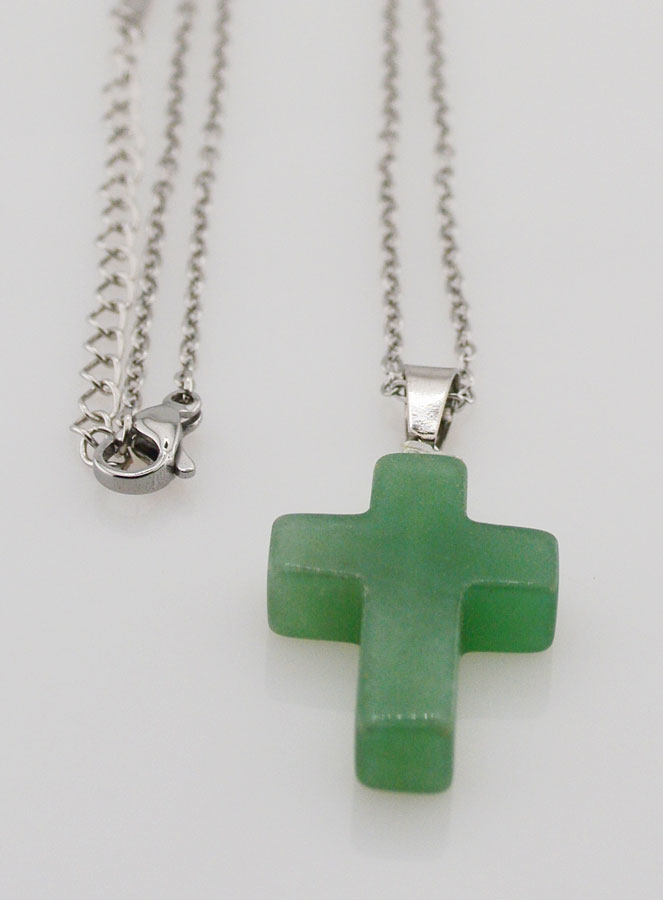Collier Religieux Chaîne Inox & Croix en Aventurine (pic 1)