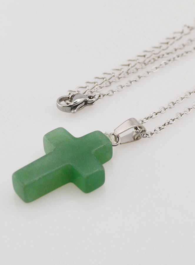 Collier Religieux Chaîne Inox & Croix en Aventurine (pic 2)