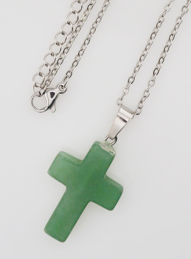 Collier Religieux Chaîne Inox & Croix en Aventurine (pic 4)