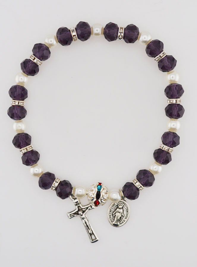 Bracelet Dizainier Croix et Miraculeuse - Violet (pic 1)