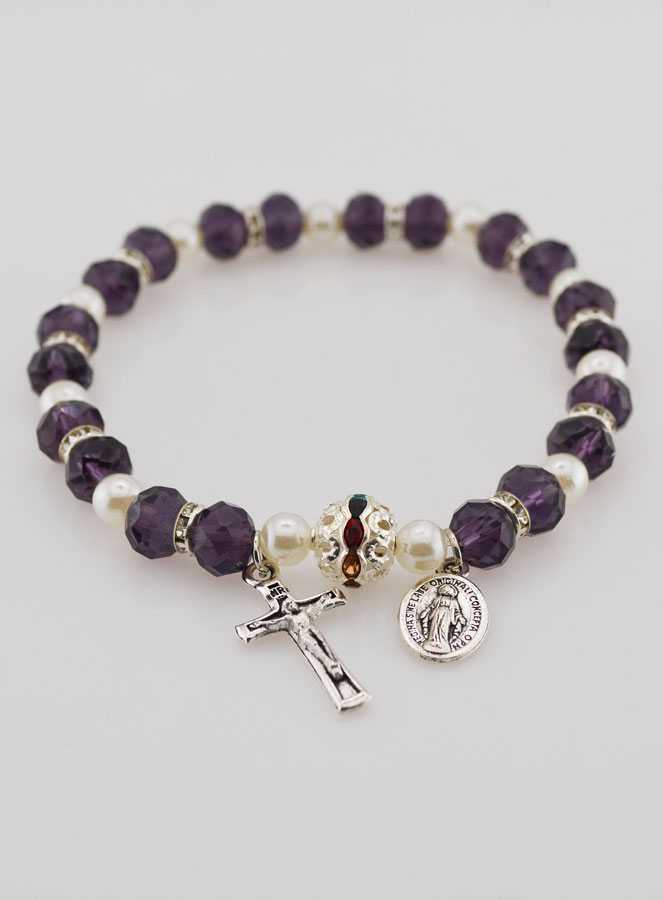 Bracelet Dizainier Croix et Miraculeuse - Violet (pic 2)