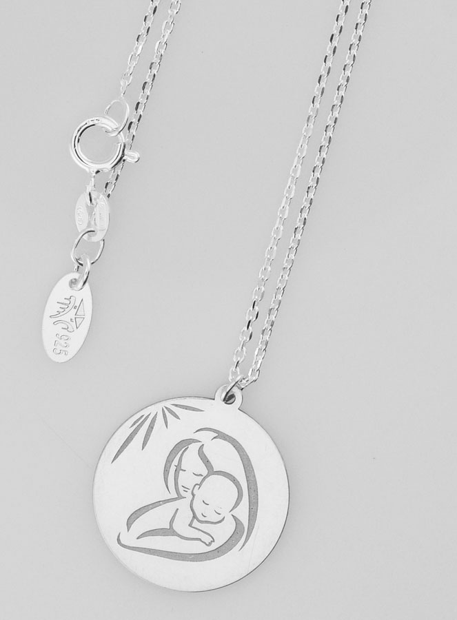 Collier Religieux Vierge à l'Enfant en Argent 20mm (pic 1)