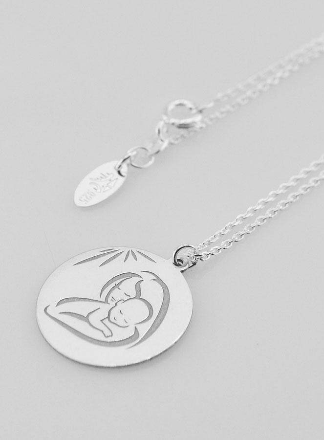 Collier Religieux Vierge à l'Enfant en Argent 20mm (pic 3)