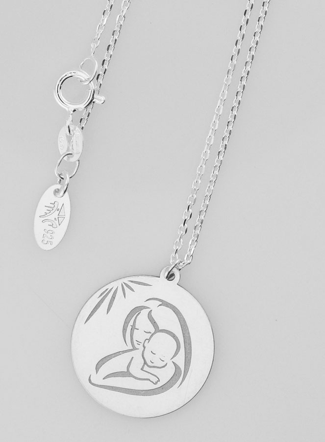 Médaille Vierge à l'Enfant & Chaîne - Argent 925 (pic 1)