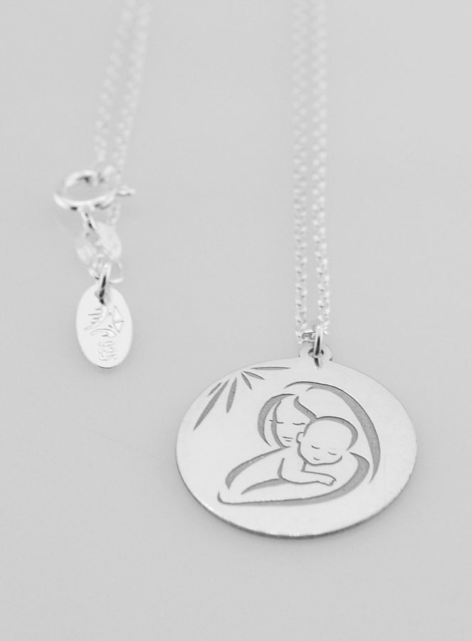 Médaille Vierge à l'Enfant & Chaîne - Argent 925 (pic 3)