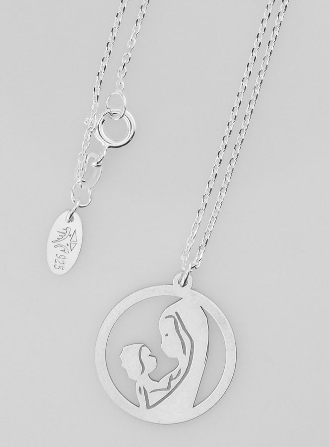 Collier Religieux Vierge à l'Enfant en Argent 20mm (pic 1)
