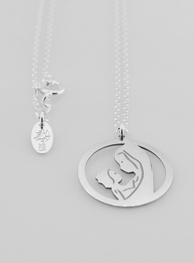 Collier Religieux Vierge à l'Enfant en Argent 20mm (pic 4)