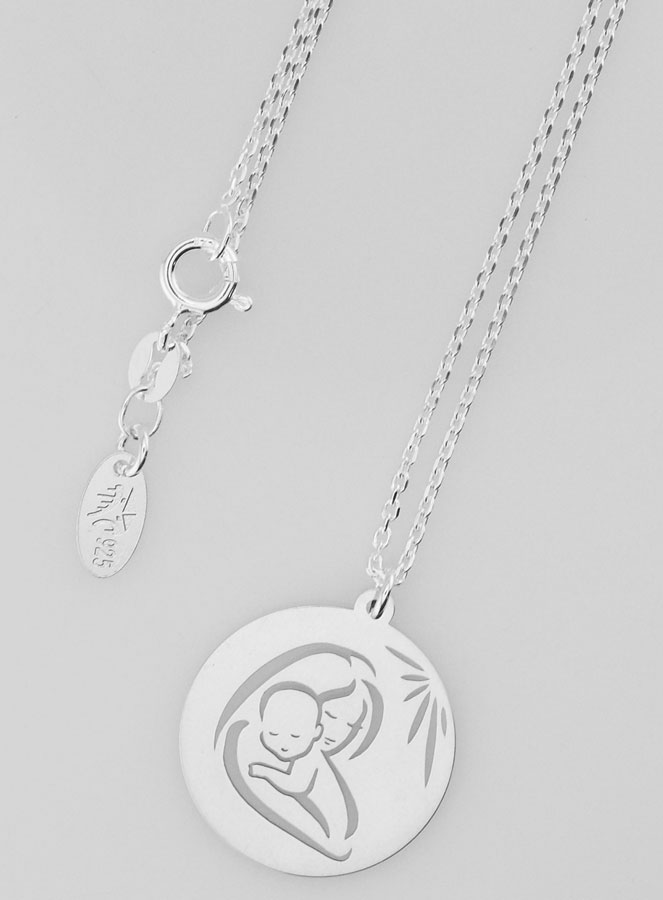 Collier Religieux Vierge à l'Enfant en Argent 20mm (pic 1)