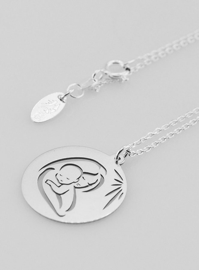 Collier Religieux Vierge à l'Enfant en Argent 20mm (pic 3)