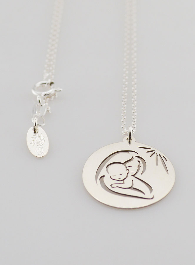 Collier Religieux Vierge à l'Enfant en Argent 20mm (pic 4)