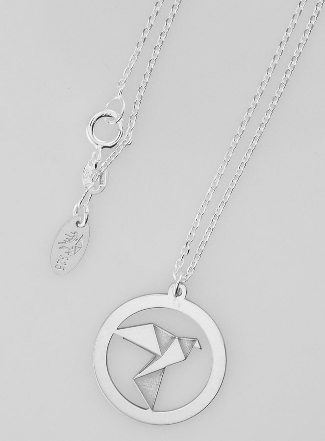 Collier Religieux Médaille Colombe Origami 20mm (pic 1)