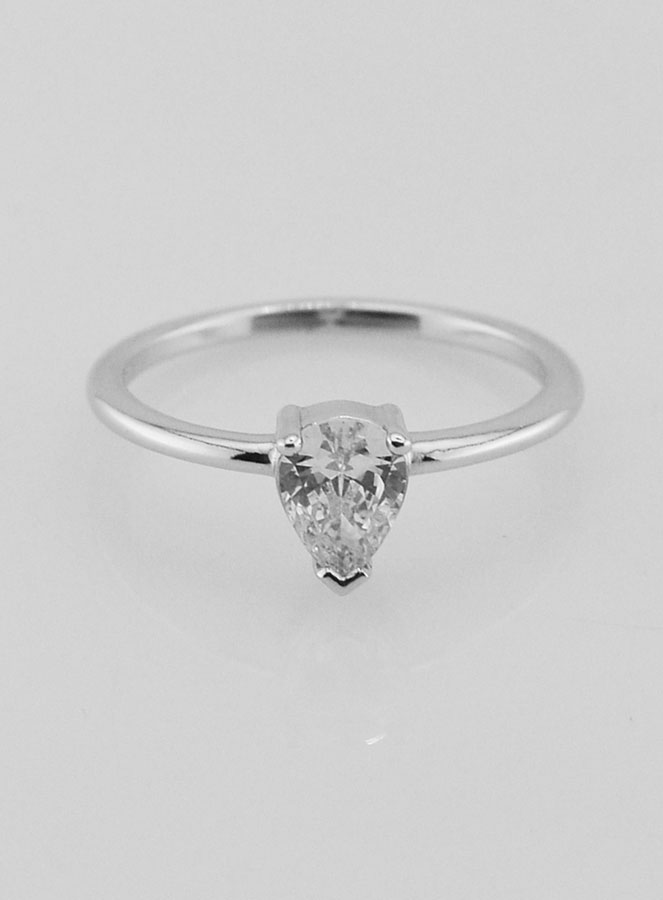 Bague Solitaire Goutte Argent et Zircon - T54 (pic 1)